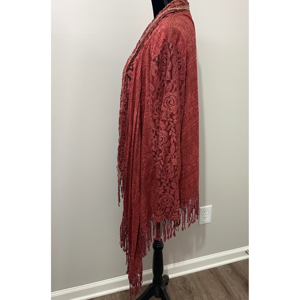 Pretty Angel Lace Fringe Cardigan Womens L/XL Rust Orange Boho Western Romantic - Picture 6 of 16